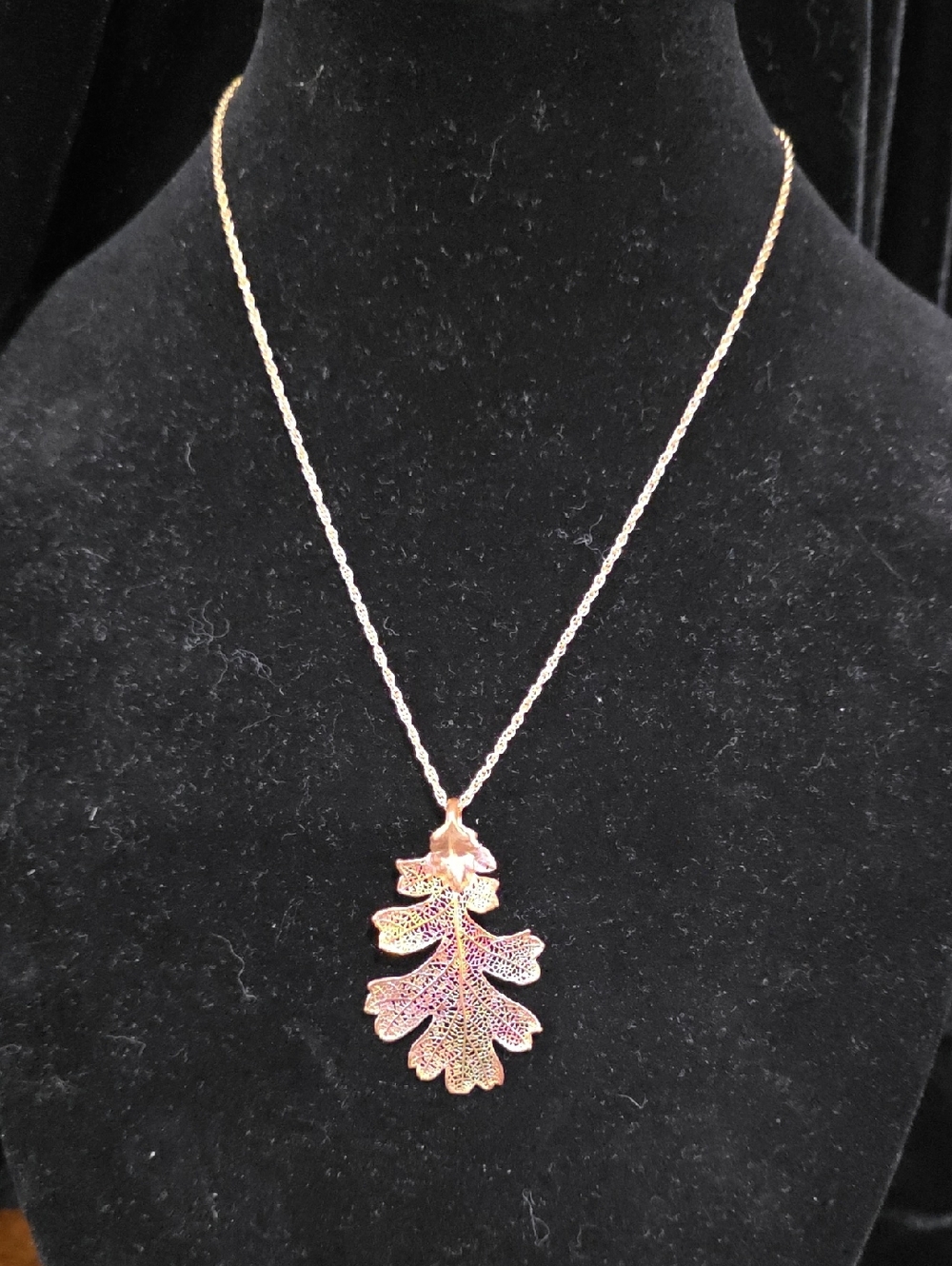 Vibtage Electroformed Copper Real Leaf Pendant Necklace